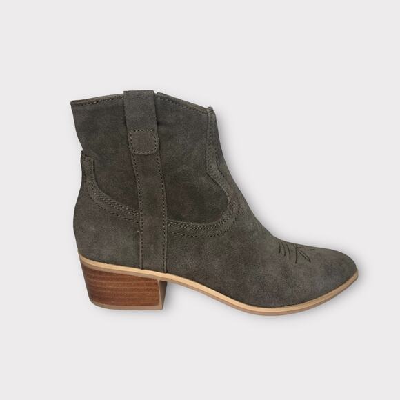 Dolce Vita Grey Olive Suede Heeled Western Booties Size 6 - Picture 1 of 9